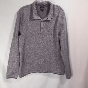 J. Crew Mens Heather Gray Quarter Button Up Fleece Pullover Size L